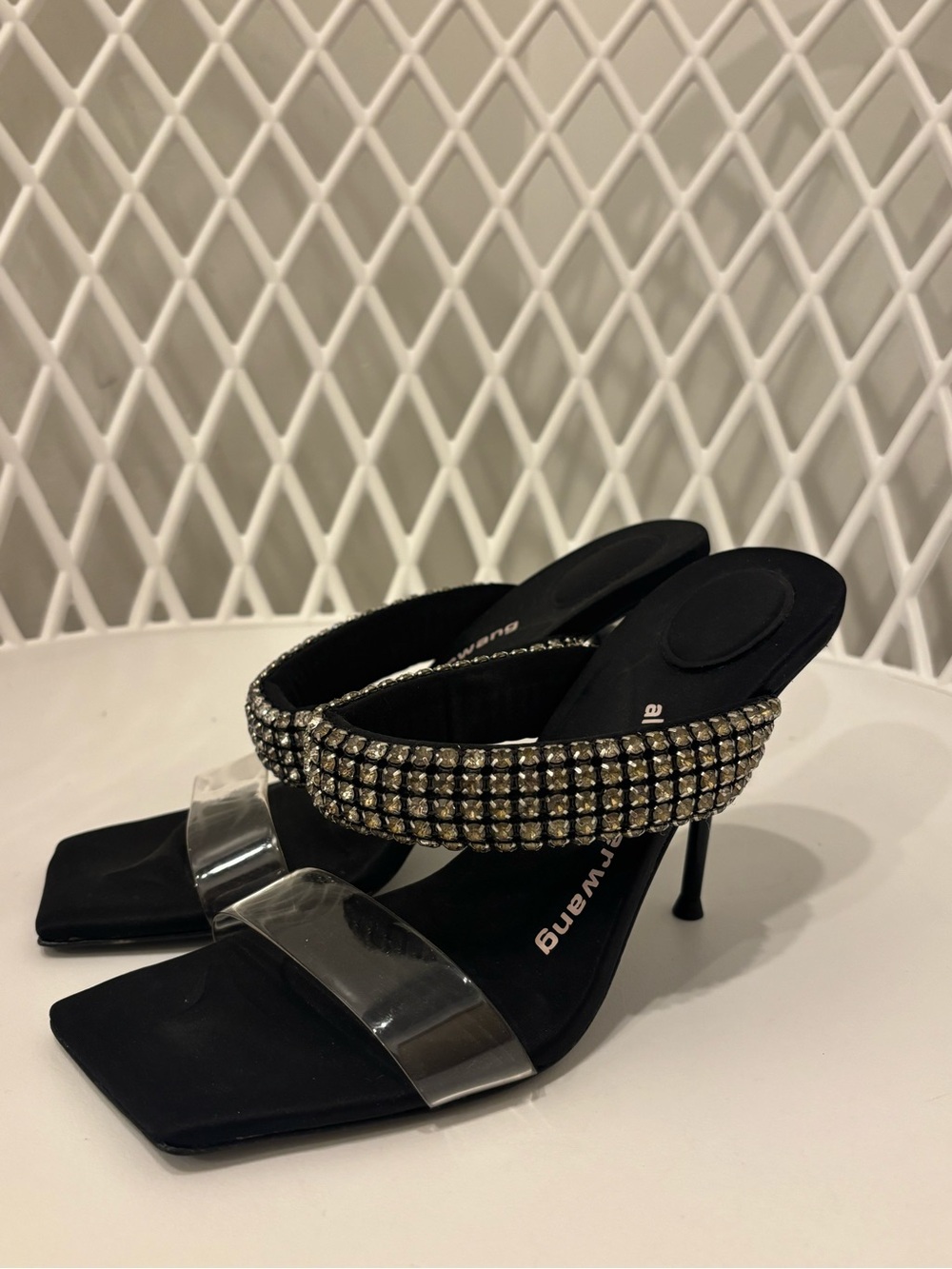 Alexander Wang Black Heeled Sandals with Rhinestone Strap